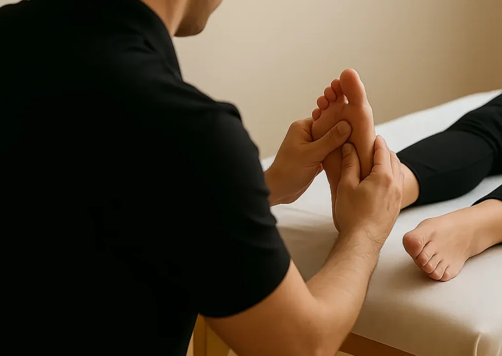 Sesión reflexología podal Valencia Fisioterapeuta colegiado realizando tratamiento de reflexología podal en Valencia